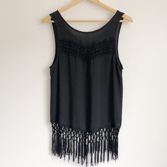 Black Tasseled Tank Top | Size XL